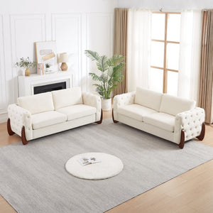 English Elm 84-Inch Velvet Tufted Sofa with Rubberwood Legs for Mid-Century Modern Living Rooms W834S00700