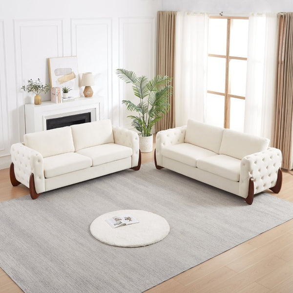 English Elm 84-Inch Velvet Tufted Sofa with Rubberwood Legs for Mid-Century Modern Living Rooms W834S00700