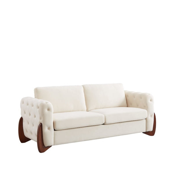 English Elm 84-Inch Velvet Tufted Sofa with Rubberwood Legs for Mid-Century Modern Living Rooms W834S00700