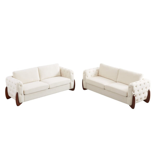 English Elm 84-Inch Velvet Tufted Sofa with Rubberwood Legs for Mid-Century Modern Living Rooms W834S00700