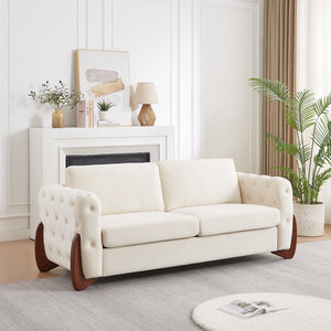 English Elm 84-Inch Velvet Tufted Sofa with Rubberwood Legs for Mid-Century Modern Living Rooms W834S00700