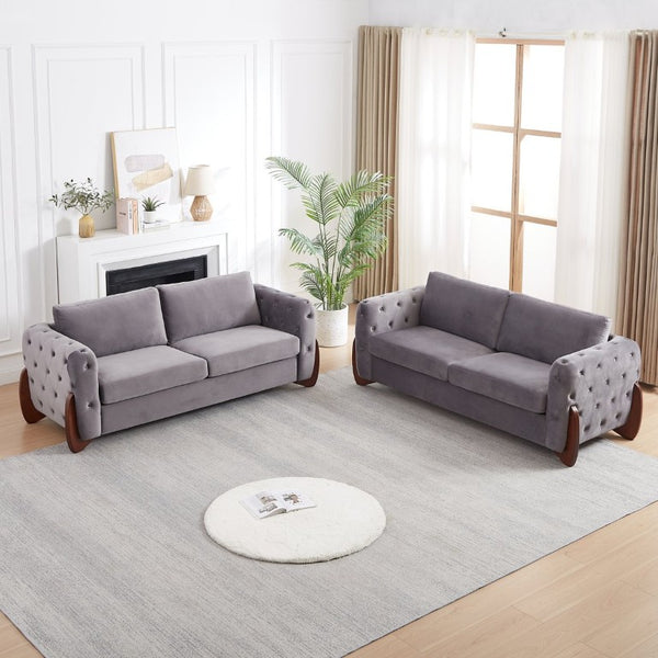 English Elm 84-Inch Velvet Tufted Sofa with Rubberwood Legs Plush Seating for the Living Room W834S00701