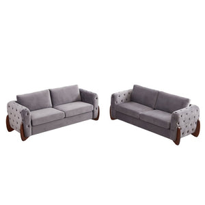 English Elm 84-Inch Velvet Tufted Sofa with Rubberwood Legs Plush Seating for the Living Room W834S00701