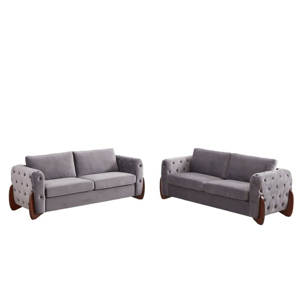 English Elm 84-Inch Velvet Tufted Sofa with Rubberwood Legs Plush Seating for the Living Room W834S00701