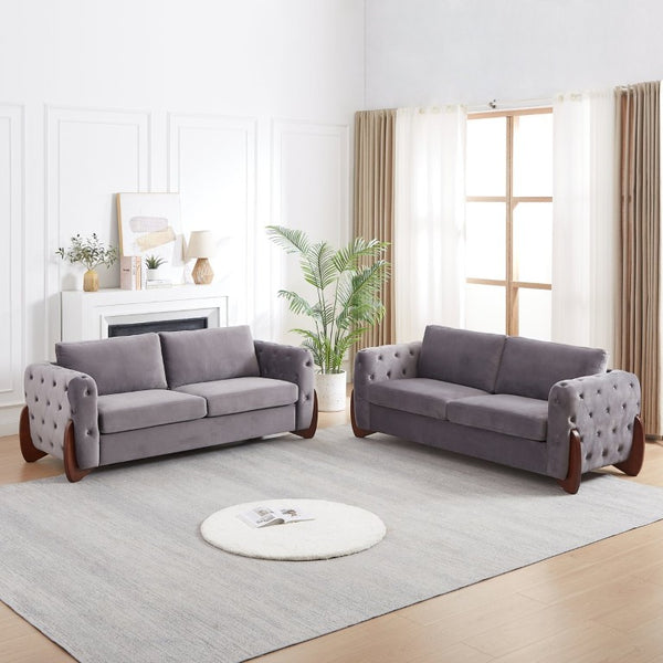 English Elm 84-Inch Velvet Tufted Sofa with Rubberwood Legs Plush Seating for the Living Room W834S00701