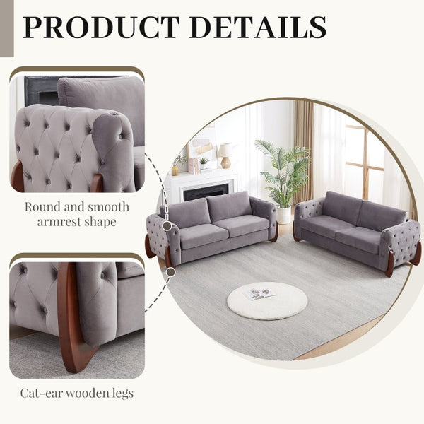 English Elm 84-Inch Velvet Tufted Sofa with Rubberwood Legs Plush Seating for the Living Room W834S00701