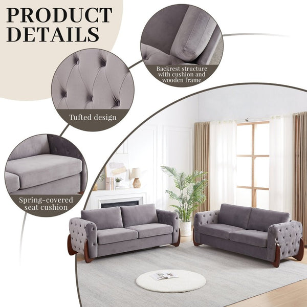 English Elm 84-Inch Velvet Tufted Sofa with Rubberwood Legs Plush Seating for the Living Room W834S00701