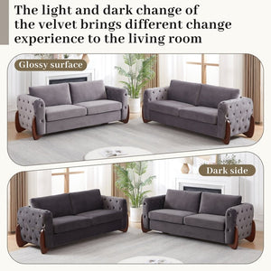 English Elm 84-Inch Velvet Tufted Sofa with Rubberwood Legs Plush Seating for the Living Room W834S00701
