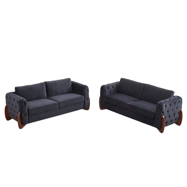 English Elm 84-Inch Velvet Tufted Sofa with Sculpted Rubberwood Legs for Elegant Living Rooms Black W834S00702