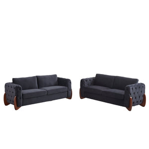 English Elm 84-Inch Velvet Tufted Sofa with Sculpted Rubberwood Legs for Elegant Living Rooms Black W834S00702