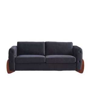 English Elm 84-Inch Velvet Tufted Sofa with Sculpted Rubberwood Legs for Elegant Living Rooms Black W834S00702