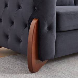 English Elm 84-Inch Velvet Tufted Sofa with Sculpted Rubberwood Legs for Elegant Living Rooms Black W834S00702