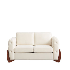 English Elm 84-Inch Velvet Tufted Sofa with Sculpted Rubberwood Legs for Elegant Living Rooms Beige W834S00703