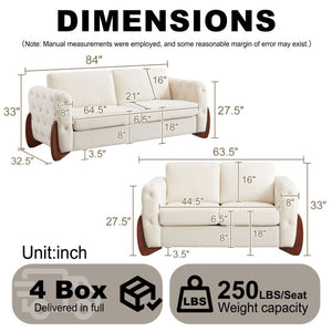 English Elm 84-Inch Velvet Tufted Sofa with Sculpted Rubberwood Legs for Elegant Living Rooms Beige W834S00703