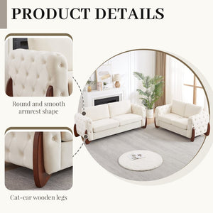 English Elm 84-Inch Velvet Tufted Sofa with Sculpted Rubberwood Legs for Elegant Living Rooms Beige W834S00703