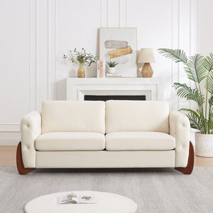 English Elm 84-Inch Velvet Tufted Sofa with Sculpted Rubberwood Legs for Elegant Living Rooms Beige W834S00703
