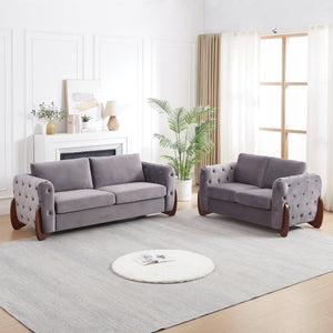 English Elm 84-Inch Velvet Tufted Sofa with Sculpted Rubberwood Legs for Elegant Living Rooms Grey W834S00704