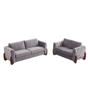 English Elm 84-Inch Velvet Tufted Sofa with Sculpted Rubberwood Legs for Elegant Living Rooms Grey W834S00704