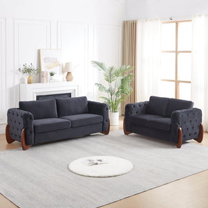 English Elm Classic Velvet Button Tufted Loveseat Set with Rubberwood Legs for Living Rooms Classic Velvet Button-Tufted Black W834S00705