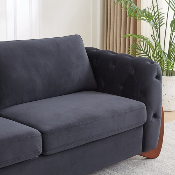 English Elm Classic Velvet Button Tufted Loveseat Set with Rubberwood Legs for Living Rooms Classic Velvet Button-Tufted Black W834S00705