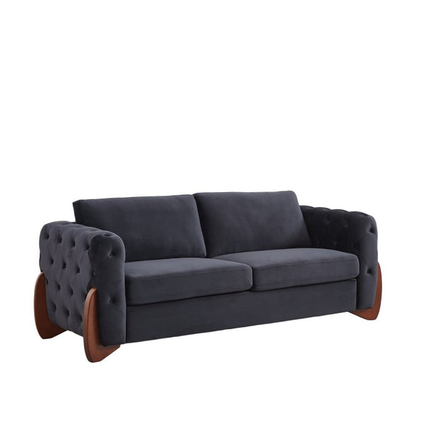 English Elm Classic Velvet Button Tufted Loveseat Set with Rubberwood Legs for Living Rooms Classic Velvet Button-Tufted Black W834S00705