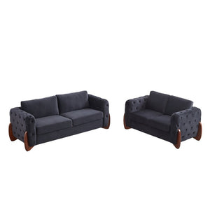 English Elm Classic Velvet Button Tufted Loveseat Set with Rubberwood Legs for Living Rooms Classic Velvet Button-Tufted Black W834S00705
