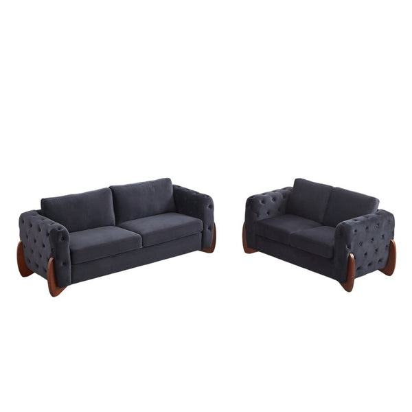 English Elm Classic Velvet Button Tufted Loveseat Set with Rubberwood Legs for Living Rooms Classic Velvet Button-Tufted Black W834S00705