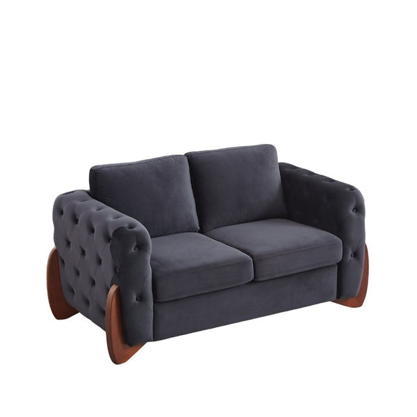 English Elm Classic Velvet Button Tufted Loveseat Set with Rubberwood Legs for Living Rooms Classic Velvet Button-Tufted Black W834S00705