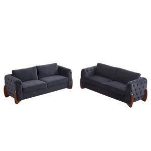 English Elm Classic Velvet Button Tufted Loveseat Set with Rubberwood Legs for Living Rooms Classic Velvet Button-Tufted Black W834S00705