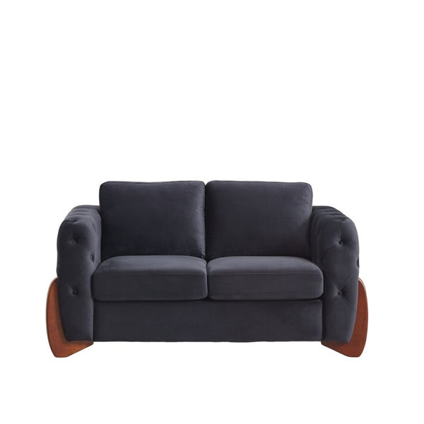 English Elm Classic Velvet Button Tufted Loveseat Set with Rubberwood Legs for Living Rooms Classic Velvet Button-Tufted Black W834S00705