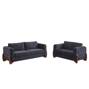 English Elm Classic Velvet Button Tufted Loveseat Set with Rubberwood Legs for Living Rooms Classic Velvet Button-Tufted Black W834S00705