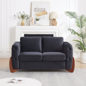 English Elm Classic Velvet Button Tufted Loveseat Set with Rubberwood Legs for Living Rooms Classic Velvet Button-Tufted Black W834S00705