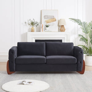 English Elm Classic Velvet Button Tufted Loveseat Set with Rubberwood Legs for Living Rooms Classic Velvet Button-Tufted Black W834S00705