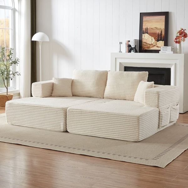 English Elm Classic Velvet Button Tufted Loveseat Set with Rubberwood Legs for Living Rooms Modular L-Shaped Sectional Beige W834S00706