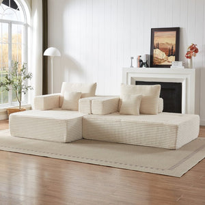 English Elm Classic Velvet Button Tufted Loveseat Set with Rubberwood Legs for Living Rooms Modular L-Shaped Sectional Beige W834S00706