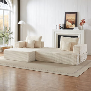 English Elm Classic Velvet Button Tufted Loveseat Set with Rubberwood Legs for Living Rooms Modular L-Shaped Sectional Beige W834S00706