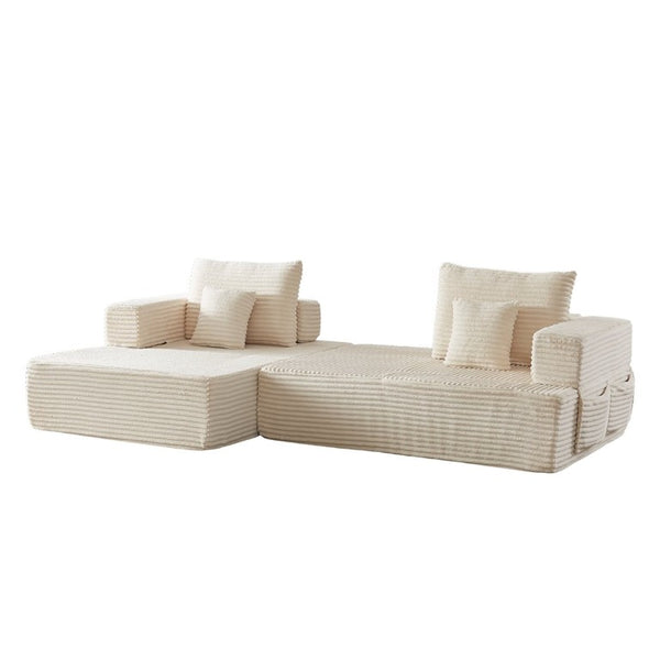 English Elm Classic Velvet Button Tufted Loveseat Set with Rubberwood Legs for Living Rooms Modular L-Shaped Sectional Beige W834S00706