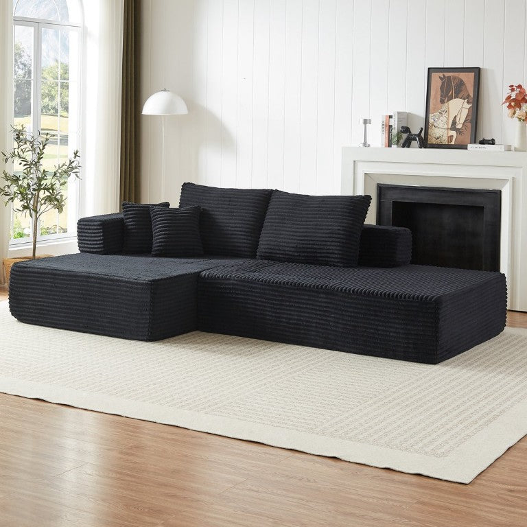 English Elm Classic Velvet Button Tufted Loveseat Set with Rubberwood Legs for Living Rooms Modular L-Shaped Sectional Black W834S00707