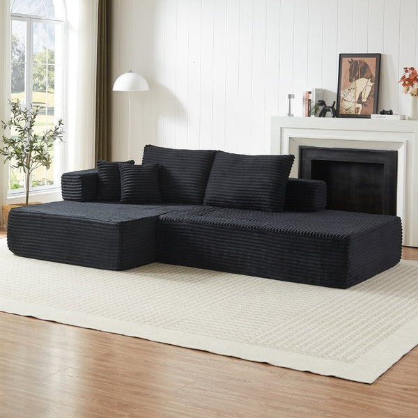 English Elm Classic Velvet Button Tufted Loveseat Set with Rubberwood Legs for Living Rooms Modular L-Shaped Sectional Black W834S00707