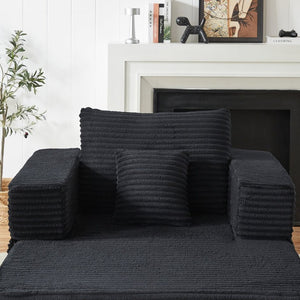 English Elm Classic Velvet Button Tufted Loveseat Set with Rubberwood Legs for Living Rooms Modular L-Shaped Sectional Black W834S00707
