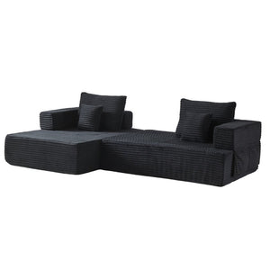 English Elm Classic Velvet Button Tufted Loveseat Set with Rubberwood Legs for Living Rooms Modular L-Shaped Sectional Black W834S00707