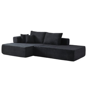 English Elm Classic Velvet Button Tufted Loveseat Set with Rubberwood Legs for Living Rooms Modular L-Shaped Sectional Black W834S00707