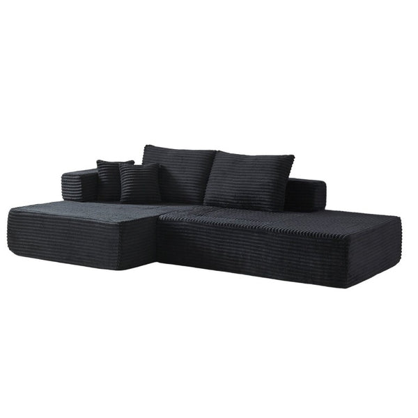 English Elm Classic Velvet Button Tufted Loveseat Set with Rubberwood Legs for Living Rooms Modular L-Shaped Sectional Black W834S00707