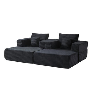 English Elm Classic Velvet Button Tufted Loveseat Set with Rubberwood Legs for Living Rooms Modular L-Shaped Sectional Black W834S00707