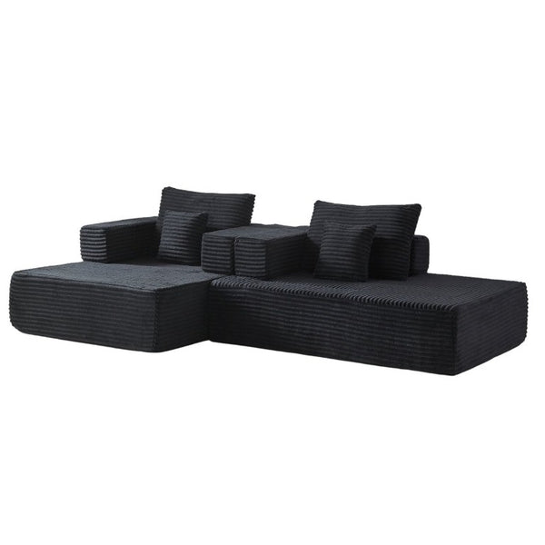 English Elm Classic Velvet Button Tufted Loveseat Set with Rubberwood Legs for Living Rooms Modular L-Shaped Sectional Black W834S00707