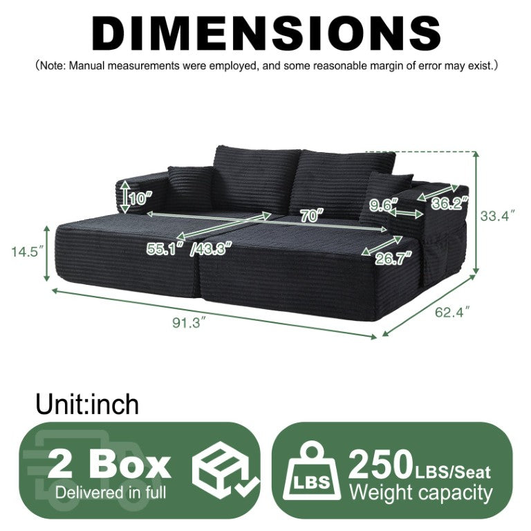English Elm Classic Velvet Button Tufted Loveseat Set with Rubberwood Legs for Living Rooms Modular L-Shaped Sectional Black W834S00707