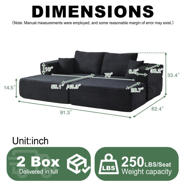 English Elm Classic Velvet Button Tufted Loveseat Set with Rubberwood Legs for Living Rooms Modular L-Shaped Sectional Black W834S00707