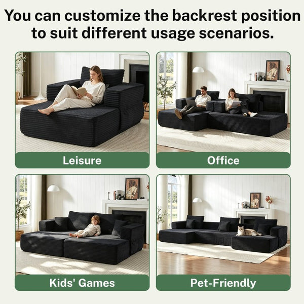 English Elm Classic Velvet Button Tufted Loveseat Set with Rubberwood Legs for Living Rooms Modular L-Shaped Sectional Black W834S00707