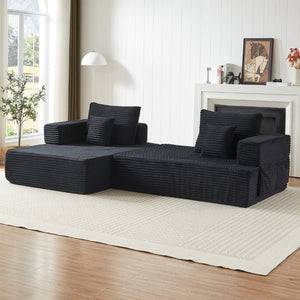 English Elm Classic Velvet Button Tufted Loveseat Set with Rubberwood Legs for Living Rooms Modular L-Shaped Sectional Black W834S00707