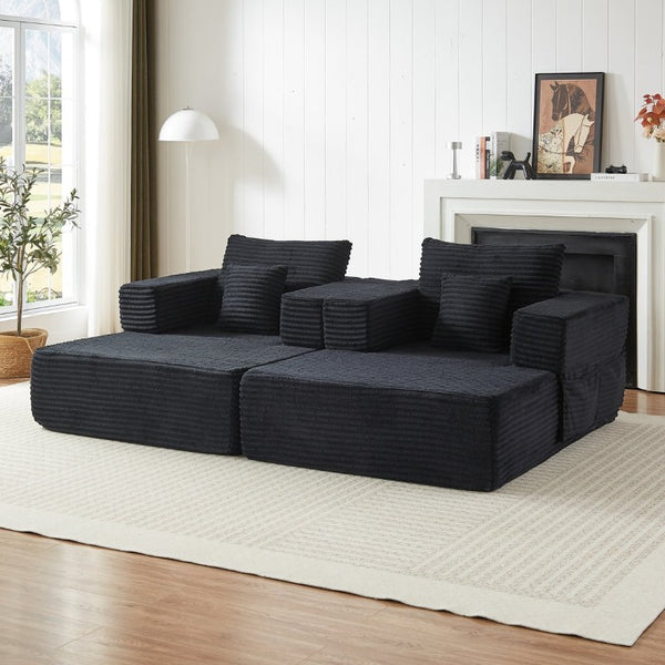 English Elm Classic Velvet Button Tufted Loveseat Set with Rubberwood Legs for Living Rooms Modular L-Shaped Sectional Black W834S00707